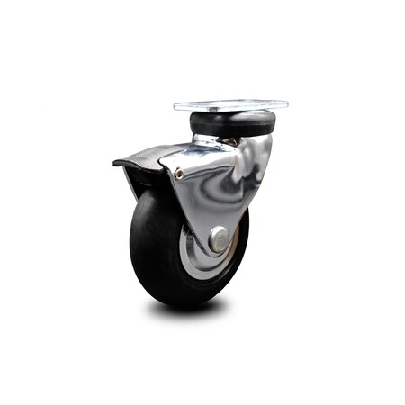 Service Caster 3 Inch Bright Chrome Hooded Neoprene Rubber Top Plate Caster with Brake SCC SCC-03S310-NPRB-BC-B